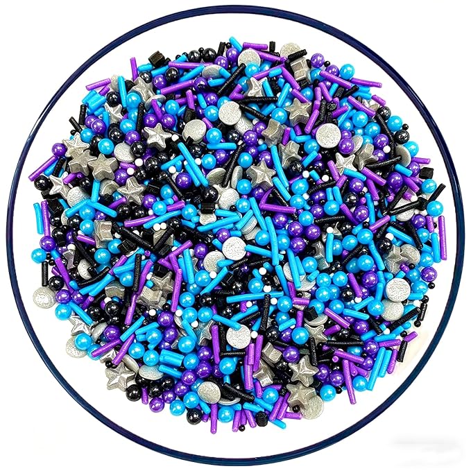 Sentovac Black Blue Sliver Purple Sprinkles Edible Galaxy Star Jimmies Confetti Pearls for Cake Decorating Candy Cupcake Cookie Baking Ice Cream Dessert Halloween Christmas Holiday Decorations