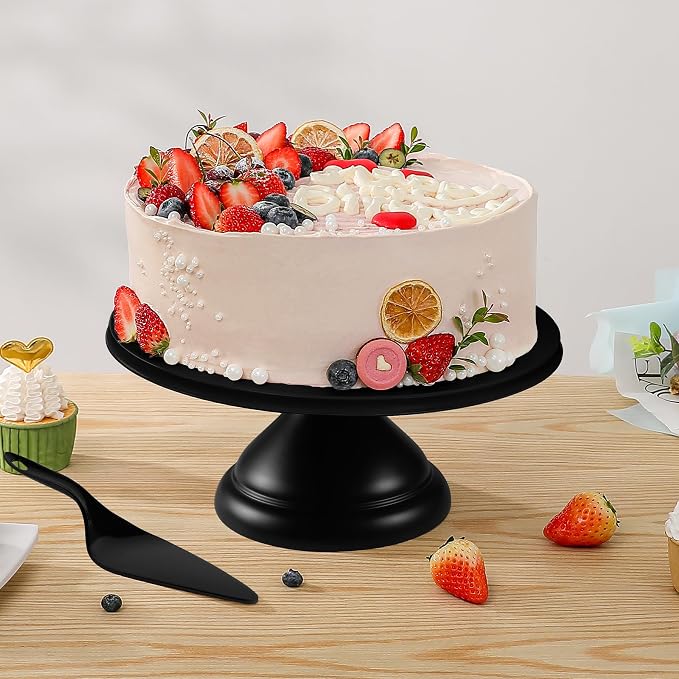 ECOWAY Bamboo Fiber Cake Stand 12 Inch with Cake Spatula, Black Round Cupcake Stand Large Dessert Stand, Cake Decorating Display Stand for Birthday Parties, Weddings, Baby Shower and Other Events