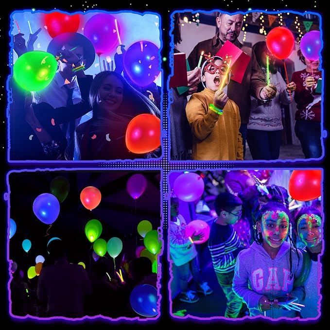 50 PCS UV Neon Balloons & 50 PCS Glow Sticks & 50 Pieces Balloon Stick Holders for Glow in the Dark Birthday Decoration Wedding Glow Party Supplies, Black Light Reactive Fluorescent Balloons (150)