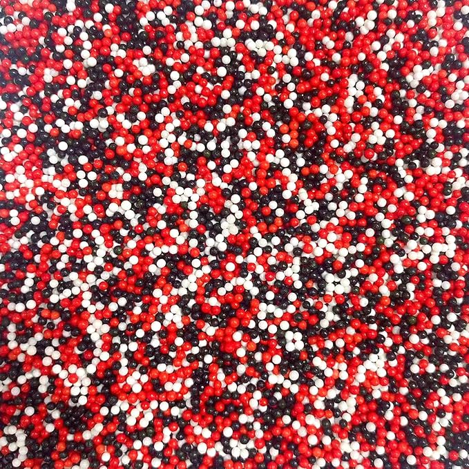 PhilaeEC Red Black White Nonpareils Sprinkle 2mm Mini Peals Sprinkle Edible for Cake Decoration Cupcake Topper Cookie Baking Decorations Halloween Christmas Valentine Supplies