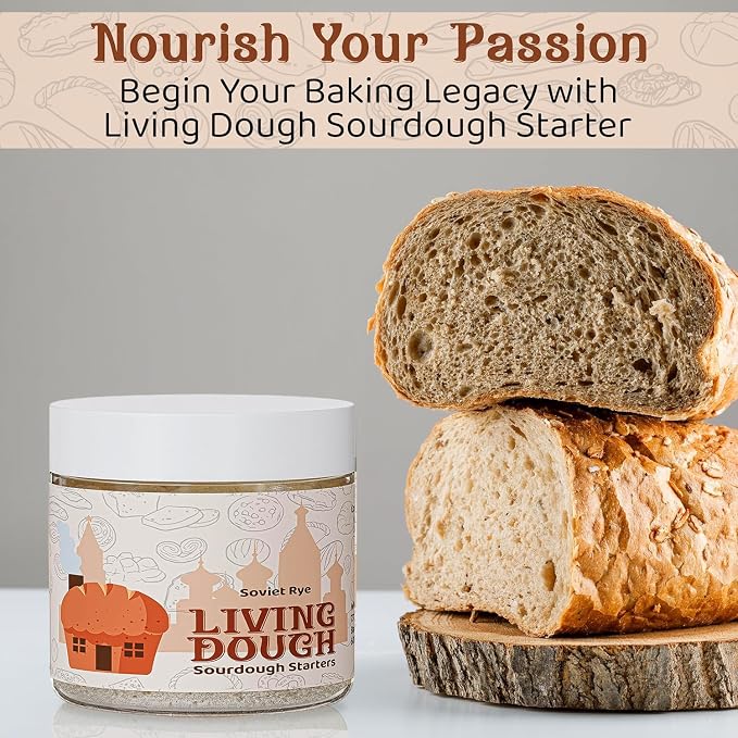 Living Dough - Soviet Rye Sourdough Starter Culture - Active & Live Organic Sourdough Starter for Baking - For Artisan Bread, Pizza Dough, Waffles & More