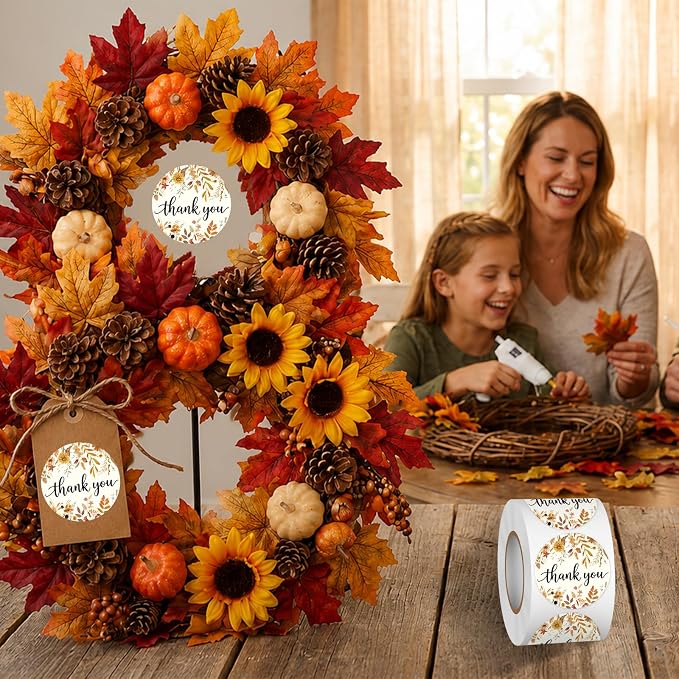 Louise Maelys 1.5 Inch Thank You Stickers-500 Pcs Thank You Label Sticker with Autumn Floral Design for Small Business, Party Favors, Gift Wrapping, Scrapbooking,Envelope