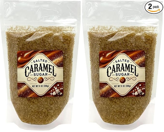 crait SALTED CARAMEL Flavored Sugar - 8 Ounce Resealable Bag – Use in Baked Goods, Cocktail Rimming Sugar, Coffee Topping, Frappes – Colored Sugar, Ice Cream Topping (Pack of 2)