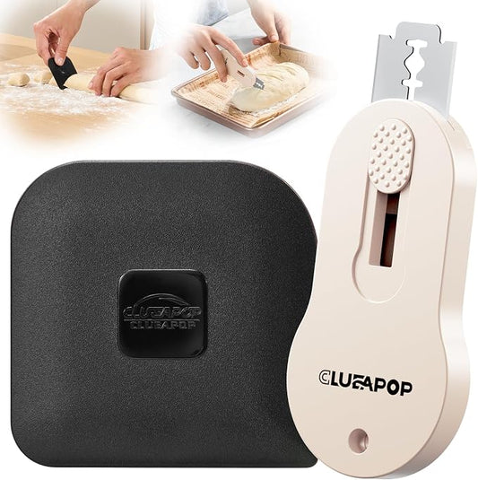CLUEAPOP Bread Lame Sourdough Scoring Tool, Magnetic Bread Scoring Tool with 5 Retractable Razor Blades, Sourdough Baking Supplies with Scoring Patterns Booklet & Pan Scraper (BlackCream)