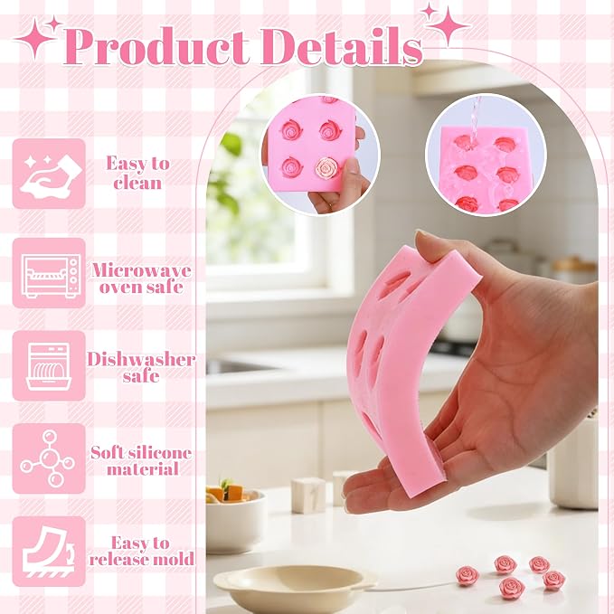 YunKo Flower Molds Silicone, 6-Cavity 3D Rose Fondant Mold | Rose Silicone Mold and Baking Mold for cake decorating, chocolate, candy, fondant, cupcake toppers, and party desserts