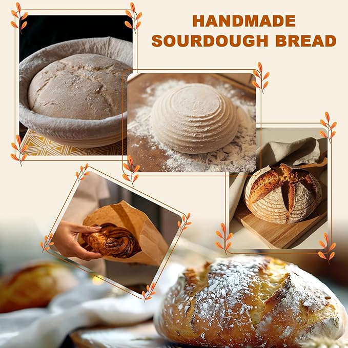 Complete Sourdough Starter Kit, Sourdough Bread Baking Supplies, Bread Proofing Basket with Glass Sourdough Starter Jar, Beginner Sour Dough Bread Making Tools Kit Gifts for Bakers Women Mom