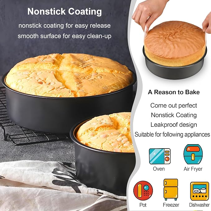10 Inch Cake Pan Set of 2, Nonstick Round Cake Pans with 60PCS Pre-cut Parchment Paper for Christmas Birthday Thanksgiving, Circle Cake Pan for Baking Layer Cakes Deep-Dish Pizza Pie, Dishwasher Safe