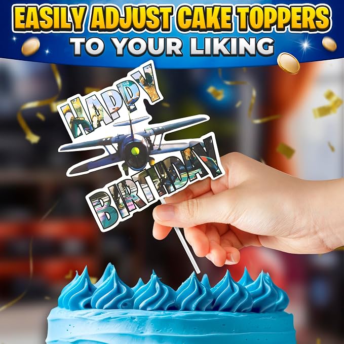 Video Game Cake Topper with 7 Action Figures & Large Logo - Sturdy Cardboard Cake Decorations, Easy Adjustment & Firm Installation - Creative Happy Birthday cake Toppers for Boys & Girls