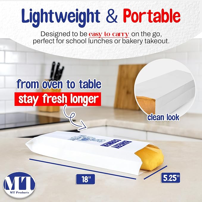 MT Products White Custom Printed Bread Bags 5.25" x 3.25" x 18" - Personalized White Paper Bags for Gift Giving