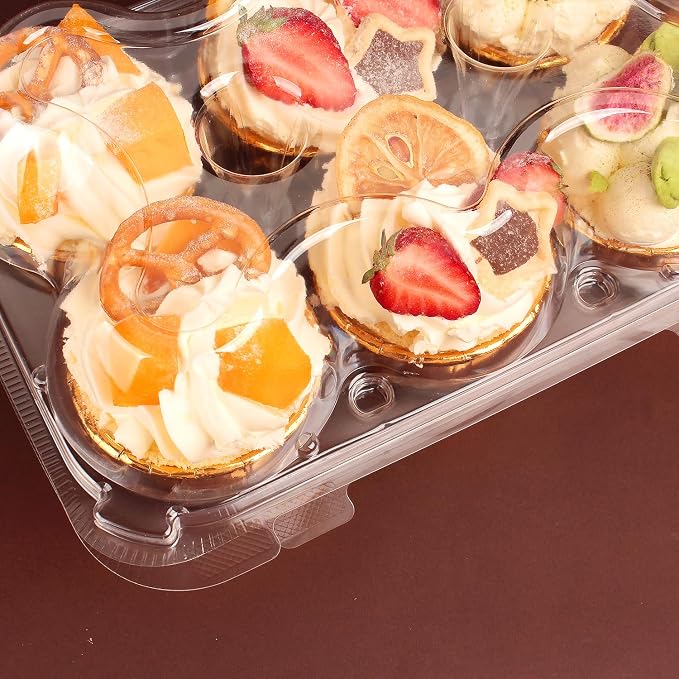 2/4/6 Count Cupcake Containers with Hinged Airtight Lids, Clear Plastic Cupcake Boxes, Stackable Single Cupcake Holders for Frosted Cupcakes or Muffins