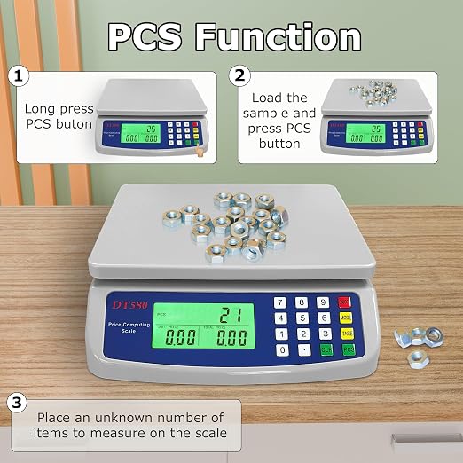 30kg/66lb Commercial Food Scale Large Digital Kitchen Scale for Baking Cooking Bread Meat Weight Price Computing Scale with LCD Display Counting Scales for Coins Adapter Included