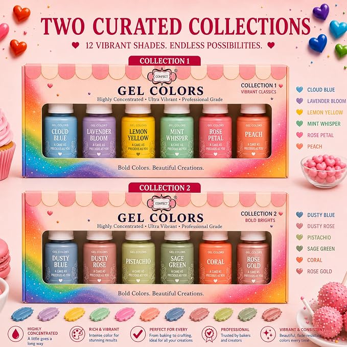 Confect Pastel Dreams Gel Food Coloring Set – 12 Highly Pigmented Colors for Buttercream, Cakes, Cookies, Macarons & Baking – 10mL Bottles