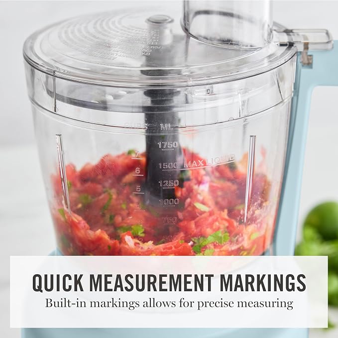 Martha Stewart Food Processor, 10-Cup Electric Chopper for Slicing, Shredding, Mincing and Puree, BPA-Free Twist & Lock Bowl, 3 Multipurpose Blades, Variable Speed Dial, Wide Feed Chute, Sky Blue