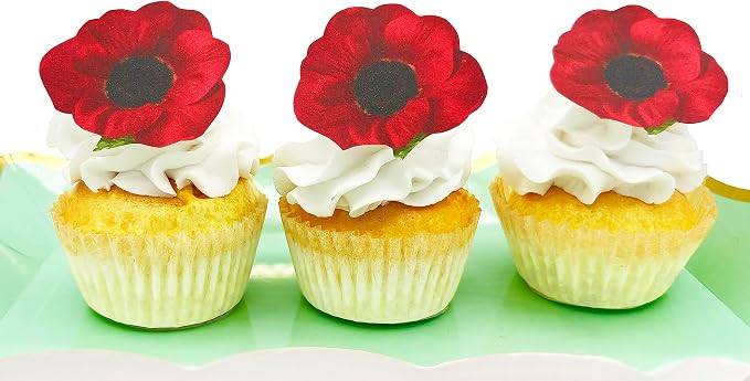 Sugar Robot - Edible Poppy Flowers - Small Size - Edible flowers cake decorations - Premium Crafted - Made in the USA Cake -Set of 12 (Poppy)