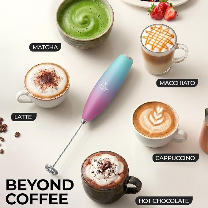 Zulay Powerful Milk Frother for Coffee with Upgraded Titanium Motor - Handheld Electric Whisk, Milk Foamer, Mini Mixer & Coffee Blender for Frappe, Latte, Matcha, No Stand - Fade Teal