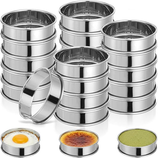 20 PCS Crumpet Rings English Muffin Rings Stainless Steel Round Cookie Cutter Double Rolled Muffin Tart Ring Mold Nonstick Cooking Pastry Molds for Home Baking