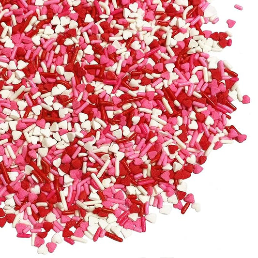 Sentovac Valentine Sprinkles Red Pink White Heart Jimmies Sprinkles Mix Edible for Cake Decorating Candy Cupcake Cake Topper Cookie Baking Decorations Wedding Supplies