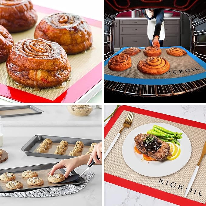 Silicone Baking Mat Large Baking Mat Set of 3, 2 Half Sheets 16.5" x 11.6" +1 Quarter Sheet,Reusable Non-Stick Food Safe Bakeware Liners for Cookies, Macarons, Bread Pastry Keep Oven Pans Clean