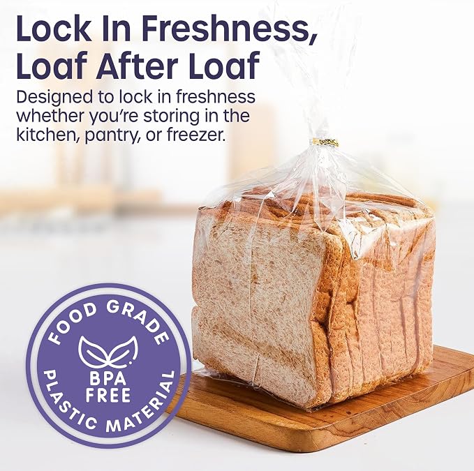 Reusable Plastic Bread Bags - 100 Pack Clear Loaf Bags for Homemade Bread - Perfect for Baked Goods Storage