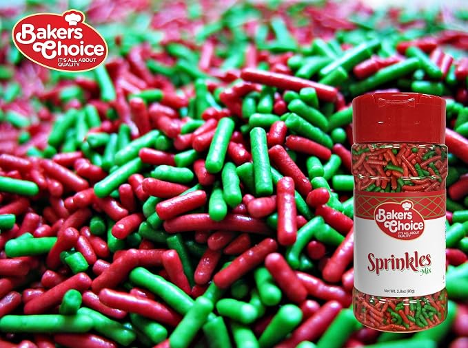 Baker's Choice Christmas Sprinkles For Baking - Sprinkles - Christmas Jimmies Sprinkles for Cookie Decorating - Dairy Free, Kosher 2.8 oz., Red & Green