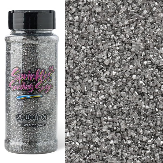 Sujoygar Silver Sanding Sugar Sprinkles, 5oz Edible Silver Grey Sugar Crystals for Cocktails, Cake Sprinkles for Chocolate Ice Cream Toppings Cupcake Decoration Wedding Party Cookies Baking Dessert Food Supplies