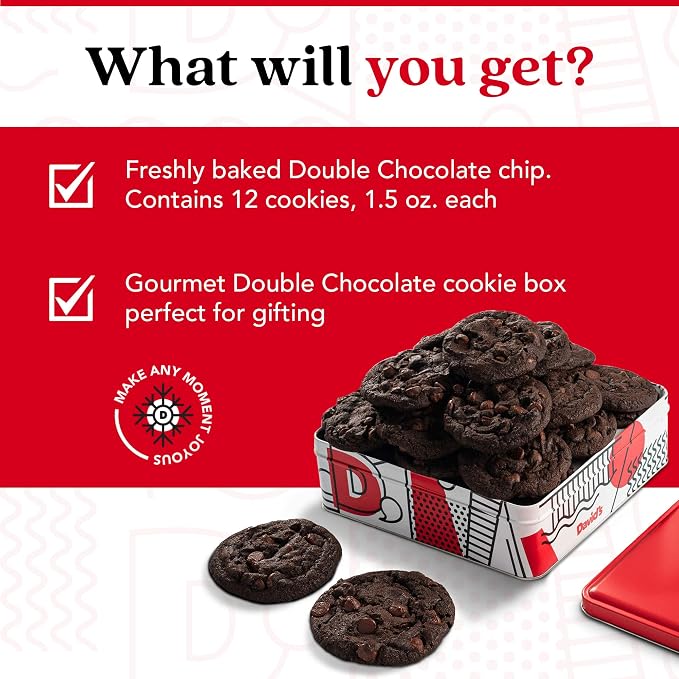 David's Cookies Freshly Baked Cookies - Delicious Handmade Soft Variety - Exquisite Gourmet Gift for Friends & Family on Special Occasions - Double Chocolate Chunk 1lb
