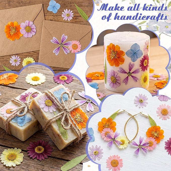 96 Pcs Natural Dried Pressed Flowers for Cake Topper Decorating Cupcake Toppers Cocktails Resin Jewelry Candle Soap Making DIY Art Crafts