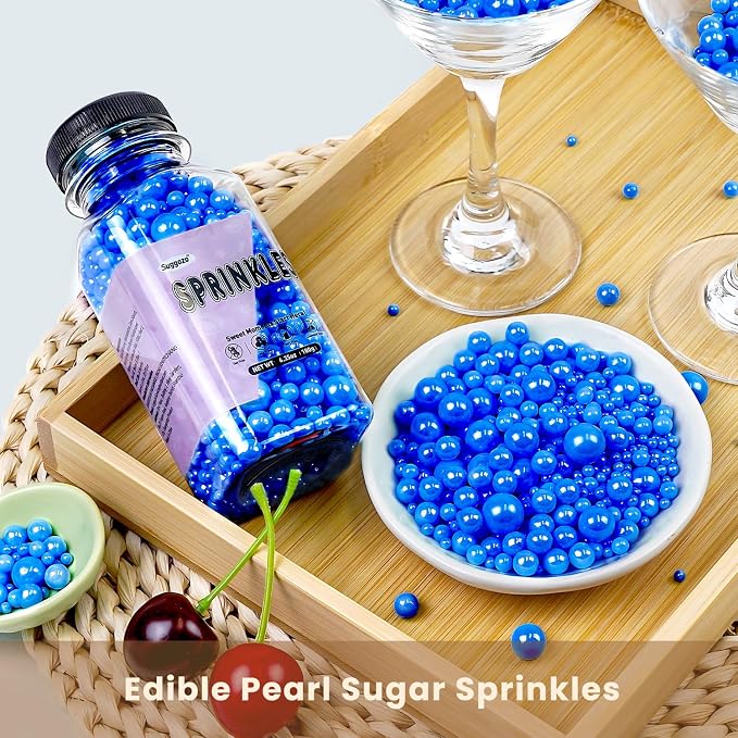 Edible Blue Sugar Sprinkles, Edible Sprinkles for Cake Decorating, Patriotic Cupcake Toppers, Cake Decorations, Cookie Decoration, Wedding & 4th of July Party Supplies, 180g/6.35oz