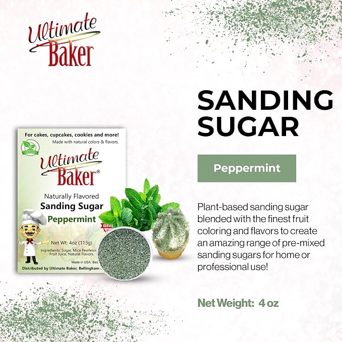 Ultimate Baker Flavored Sanding Sugar (1x4oz) - Burst of Flavor & Color for Cakes, Cookies & More, All-Natural, Perfect for Baking & Decorating or as a Flavored Coffee Sugar (Peppermint)