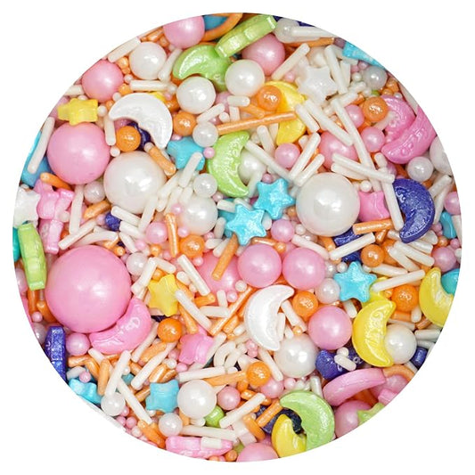 Moon & Stars Sprinkle Mix White, Blue, Yellow, Pink, Purple, Green, Orange 4.4 oz, Sprinkles For Cake Decorating, Baking, Ice Cream & More, The Hampton Candy Company
