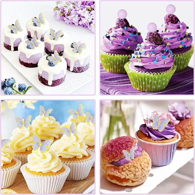 27 PCS Flower Cake Decorations Purple Cake Decorations Boho Butterfly Cake Toppers with Rose Artifical Flowers Palm Leaves Balls Happy Birthday Cake Topper for Birthday Party Wedding Baby Shower