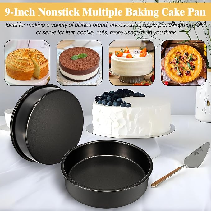9 Inch Round Cake Pan Set of 2, Nonstick Cake Pans 9 Inch Round with 60PCS Parchment Paper for Birthday, Round Cake Pans for Baking Layered Cakes Deep-Dish Pizza Pie, Even Heating & Dishwasher Safe
