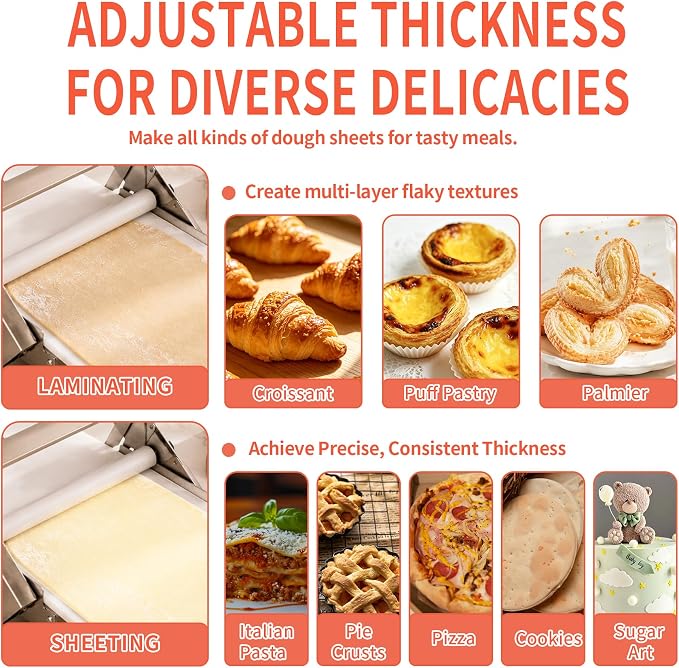 Dough Sheeter Machine (15.5") - Manual Folding Dough Roller Machine with 0-27 MM Adjustable Thickness Suitable for Home Easily Produce Puff Pastry Dough