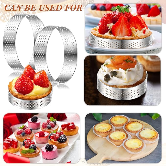 Mumufy 20 Pcs Perforated Tart Rings Round Stainless Steel Tart Rings for Baking Nonstick Metal Round Cake Ring for Pastry French Dessert Mousse Food Crisp Home Food Making Tool (2.4")