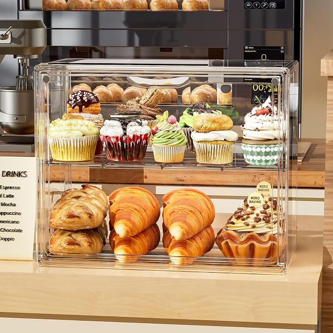 2 Tier Cupcake Stand Acrylic Cardboard Cupcake Tower Holder, Dessert Pastry Cookie Display Stand Case with Lid for Birthday Wedding Party Decoration, Large Adjustable Bread Box, XXXL