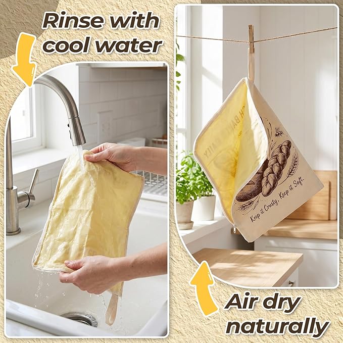 2 Pack Beeswax Sourdough Bread Bags, Reusable Storage Bags with L-Shaped Zipper, 13" x 16.7" Extra Large Bread Bags for Homemade Bread, Keep Fresh Longer