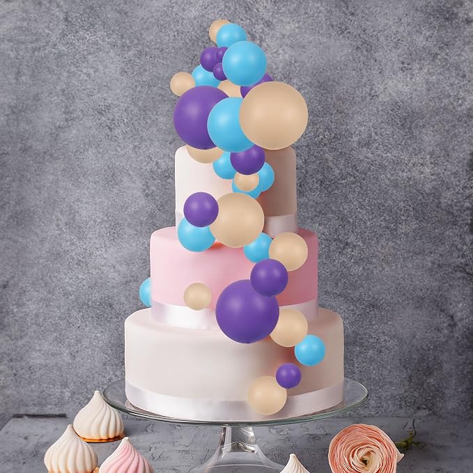 Gyufise 30Pcs Balls Cake Toppers - Ball Shaped Cupcake Toppers & Mini Balloons Cake Decorations for Baby Shower & Birthday Party Supplies - Khaki, Purple, Deep Blue