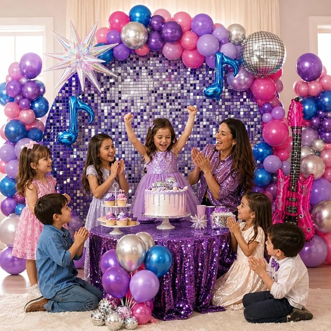 Kpop Music Balloon Garland Arch Kit, Pastel Hot Pink Metallic Blue Purple Silver Balloons Disco Ball Guitar Music Note Exploding Star Foil Balloon for Girls Music Prom Fans Birthday Party Decorations