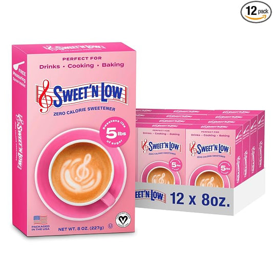 Sweet'N Low Zero Calorie Bulk Sweetener, 8 oz. Box, 12 Pack, Granulated Sugar Substitute for Baking, Coffee, Tea and More, Kosher & Gluten Free, Low Glycemic Index