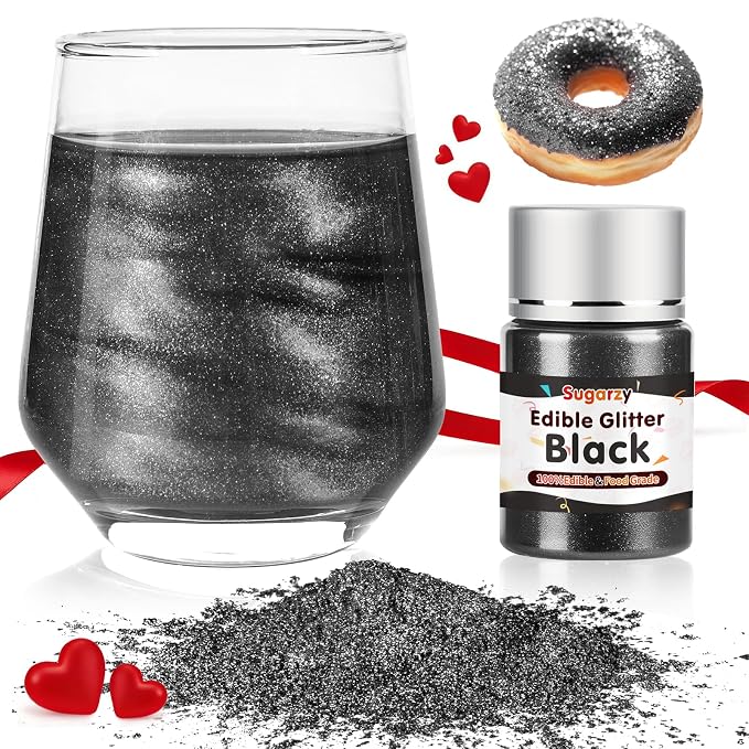 Edible Black Glitter for Drinks, Food Grade 10g Black Sprinkles Cake Decorating Supplies, Edible Luster Dust for Cocktail Beverages, Food Coloring Shimmer Powder for Baking,Cake Cupcakes Cookies Drinks Candy Strawberries Decorations