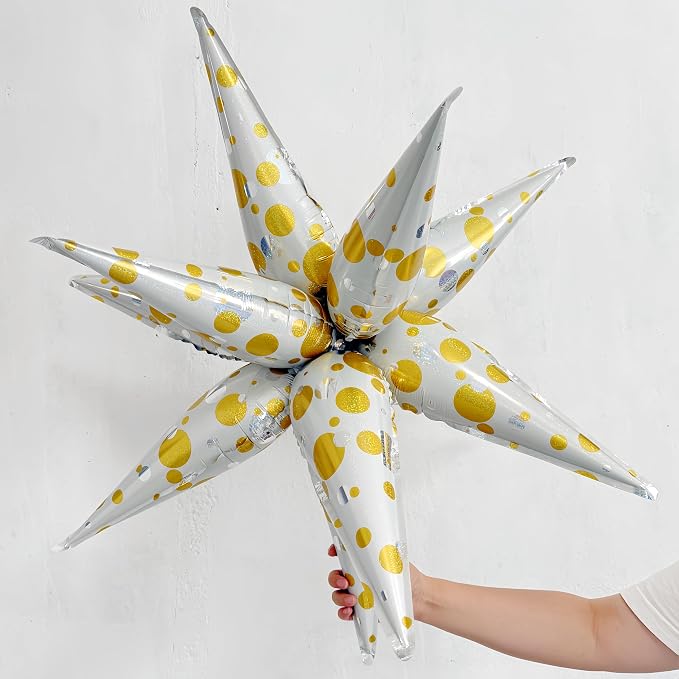 3Pcs Platinum Polka Dot Explosion Pointed Star Foil Balloons32-inch/Elegant White & Silver Metallic Decoration forChristmas, New Year, Birthday, Wedding, Celebration Party(3 PCS Platinum Polka Dots)