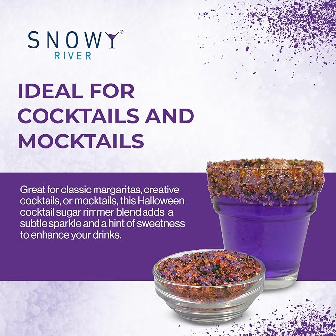 Snowy River Halloween, Cocktail & Margarita Sugar Rimmer - Vibrant Naturally Colored Sugar for Cocktail Rimming, Baking & Decorating, Medium Crystal - 8oz