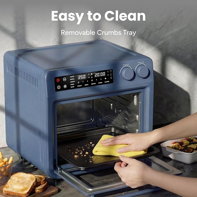SMIRLY Digital Air Fryer Toaster Oven Combo, 25L Convection Countertop Oven, 10-in-1 Multi-Function Fits 12" Pizza & 6 Slices of Toast, Stainless Steel, Blue