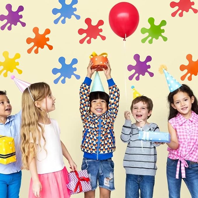 Vuzvuv 48 Pcs Colorful Paint Splatter Paper Cutouts for Art Sticker Painting Splatter Theme Birthday Party Decorations Bulletin Board Classroom Decor for School Party Supplies for Craft Wall Decor