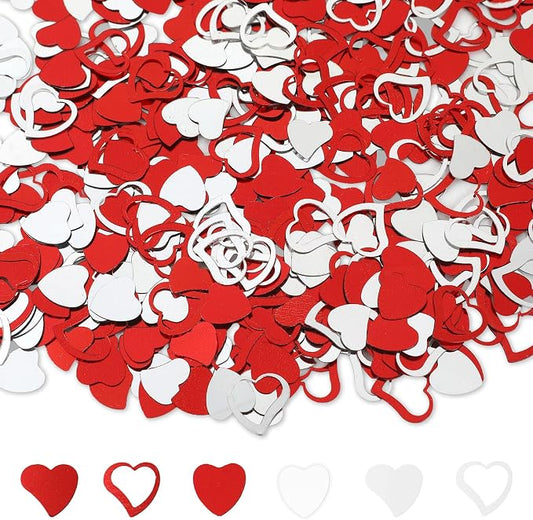 Heart Confetti, Valentines Day Heart Glitter Confetti Decorations, 50g Red Silver Metallic Foil Sequins Sprinkles Table Decorations for Valentine's Day Wedding Home Birthday Anniversary Party Supplies