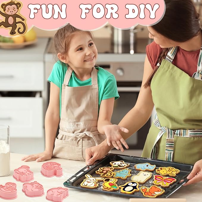 Roshtia 24 Pcs Animal Cookie Cutters with Plunger Stamps Set Plastic 3D Animals Lion Cookie Cutters Stamps for Kids Baking Supplies