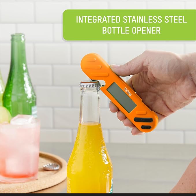 Taylor TruTemp Digital Instant Read Thermometer Meat Probe for BBQ Kitchen with Built in Bottle Opener, Reliable Folding Probe Easy Read LCD Grilling Cooking Tool, Orange