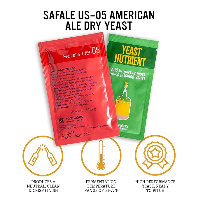 Craft A Brew - Safale US-05 Yeast - Fermentis - American Ale Dry Yeast - For American Ales - Ingredients for Home Brewing - Beer Making Supplies - [1 Pack]