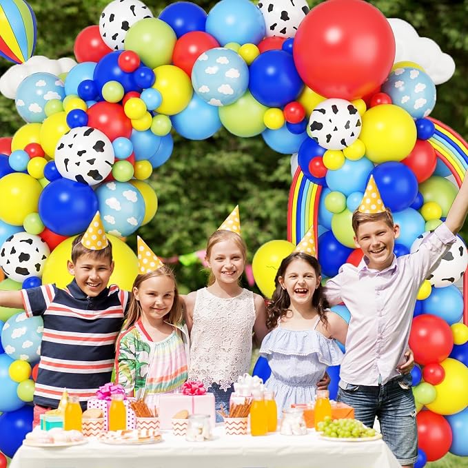Rainbow Balloons Arch Kit, 108 Pcs Red Yellow Blue Balloon Garland with Cloud Cow Printed Latex Balloons Helium for Kids Boy Baby Shower Birthday Theme Party Decoration