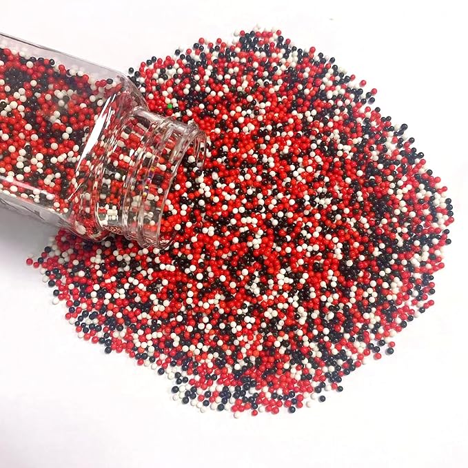 PhilaeEC Red Black White Nonpareils Sprinkle 2mm Mini Peals Sprinkle Edible for Cake Decoration Cupcake Topper Cookie Baking Decorations Halloween Christmas Valentine Supplies